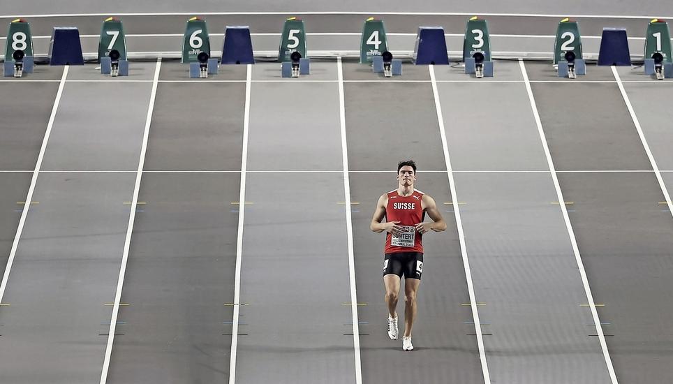Kurioser Lauf: Enrico Güntert durfte nochmals alleine die EM-Strecke über 60 m absolvieren. Bild: Keystone