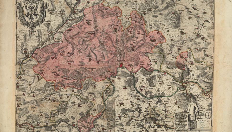 Landkarte Heinrich Peyers von 1685. Aufgrund einer Pfandschaft erscheinen der Reiat und Büsingen als Teil von Schaffhausen. Bild: Sammlung Universitätsbibliothek Basel.