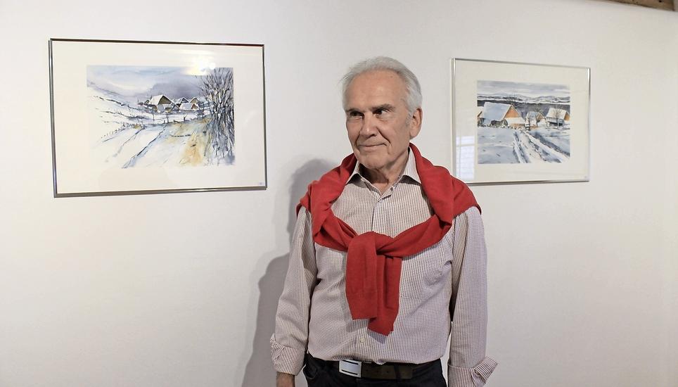 Er versteht sich nicht als Künstler: Hans Ulrich Schwalm stellt seine neuen Werke im Elternhaus seiner Frau aus. Bild: Mirza Hodel