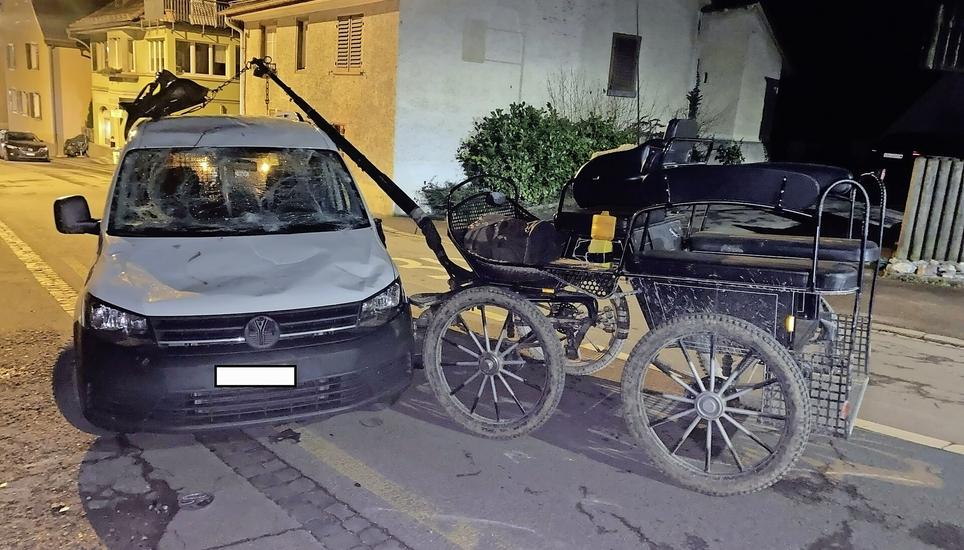 Diese Kollision zwischen Kutsche und Lieferwagen ereignete sich im Januar 2022 in Thayngen. Bild: zVg/ Polizei Schaffhausen