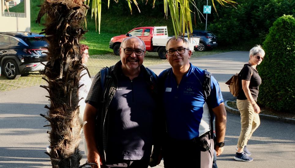 Unter Palmen in der Pizzeria «Da Pulcinella» in Diessenhofen: Stadtpräsident Diessenhofen Markus Birk links, Regierungsratspräsident Urs Martin rechts.