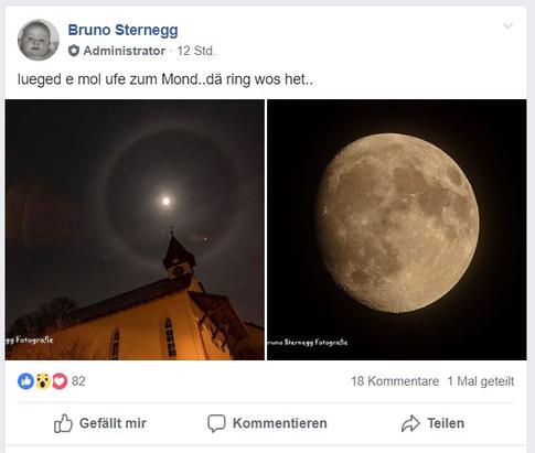 Der Halo-Mond über Schaffhausen. Screenshot: Facebook