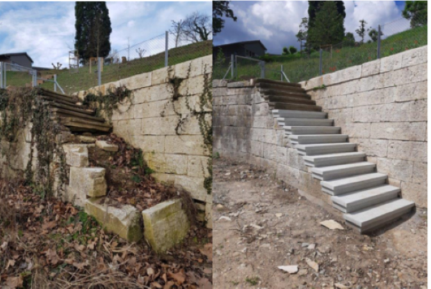 Die Treppe von Schloss Charlottenfels von Osten her - bevor und nachdem Meier + Lehmann Hand angelegt hat. Bilder zVg